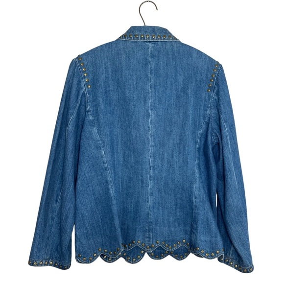 Montana Co Blue Denim Jean Jacket with Studded Details and Scalloped Bottom - Picture 7 of 12